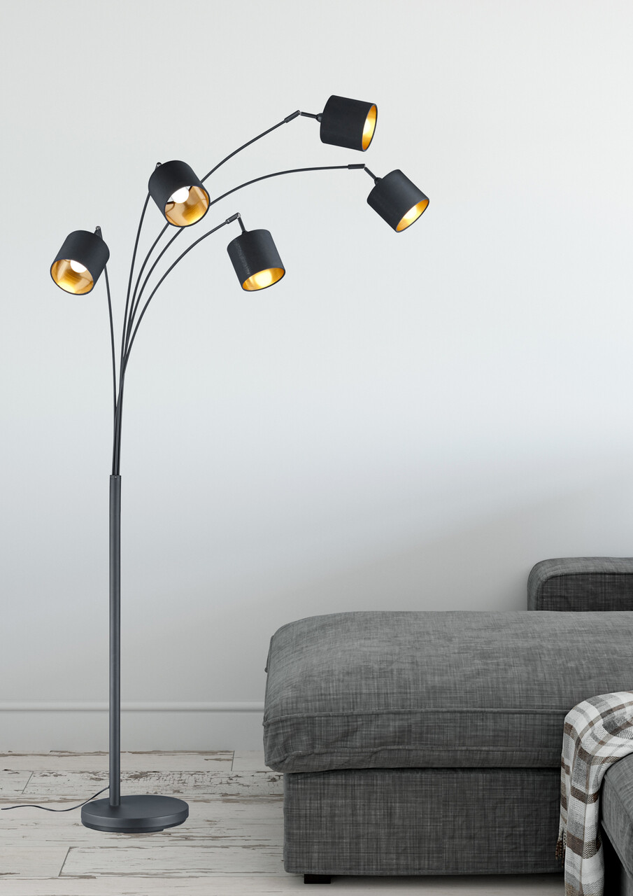 Lampadar Tommy, RL, 30x200 cm, 28W, 5x E14, metal, negru mat - imagine 6
